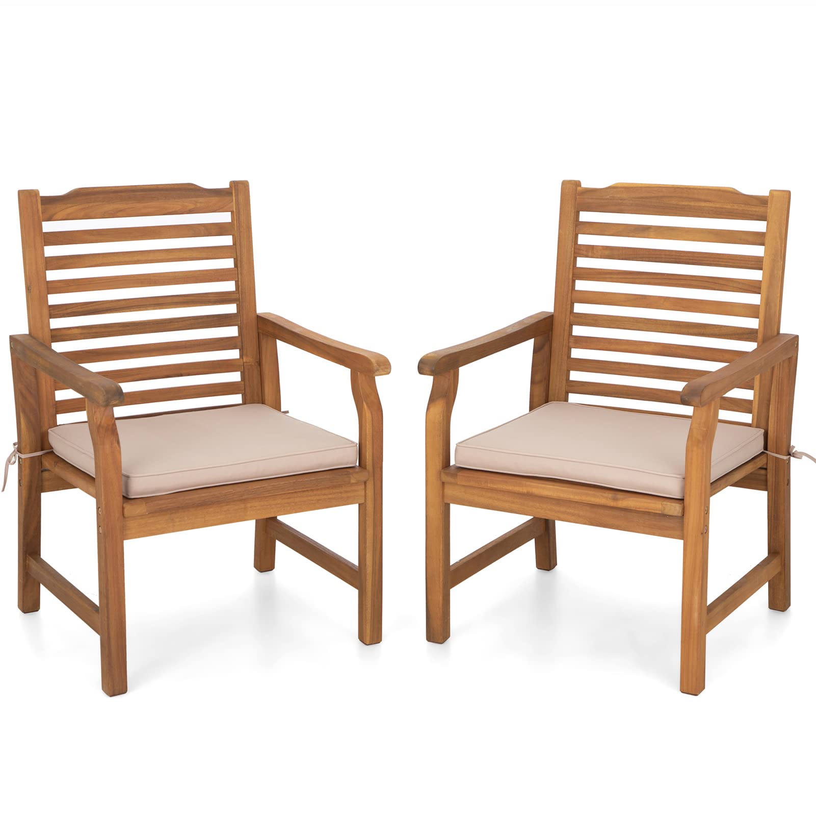 Sophia & William 2 Pieces Acacia Wood Patio Dining Chairs with Cushions, Outdoor Oil Finish Middle Back Wooden Armchairs Set of 2, Natural Wood Chairs for Porch Yard Balcony Deck, Teak - WoodArtSupply