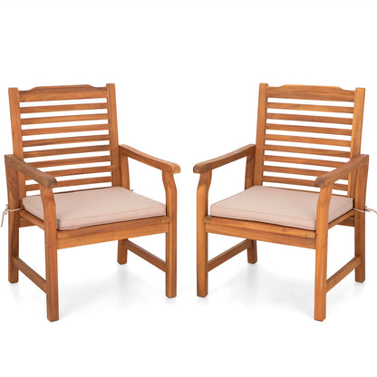 Sophia & William 2 Pieces Acacia Wood Patio Dining Chairs with Cushions, Outdoor Oil Finish Middle Back Wooden Armchairs Set of 2, Natural Wood Chairs for Porch Yard Balcony Deck, Teak - WoodArtSupply