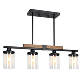 Dining Room Light Fixture Over Table, Farmhouse 4-Light Kitchen Island Lighting, Modern Wood Chandelier with Adjustable Height, Large Industrial Black Pendant Lights Ceiling Hanging for Living Room VenzBlomia