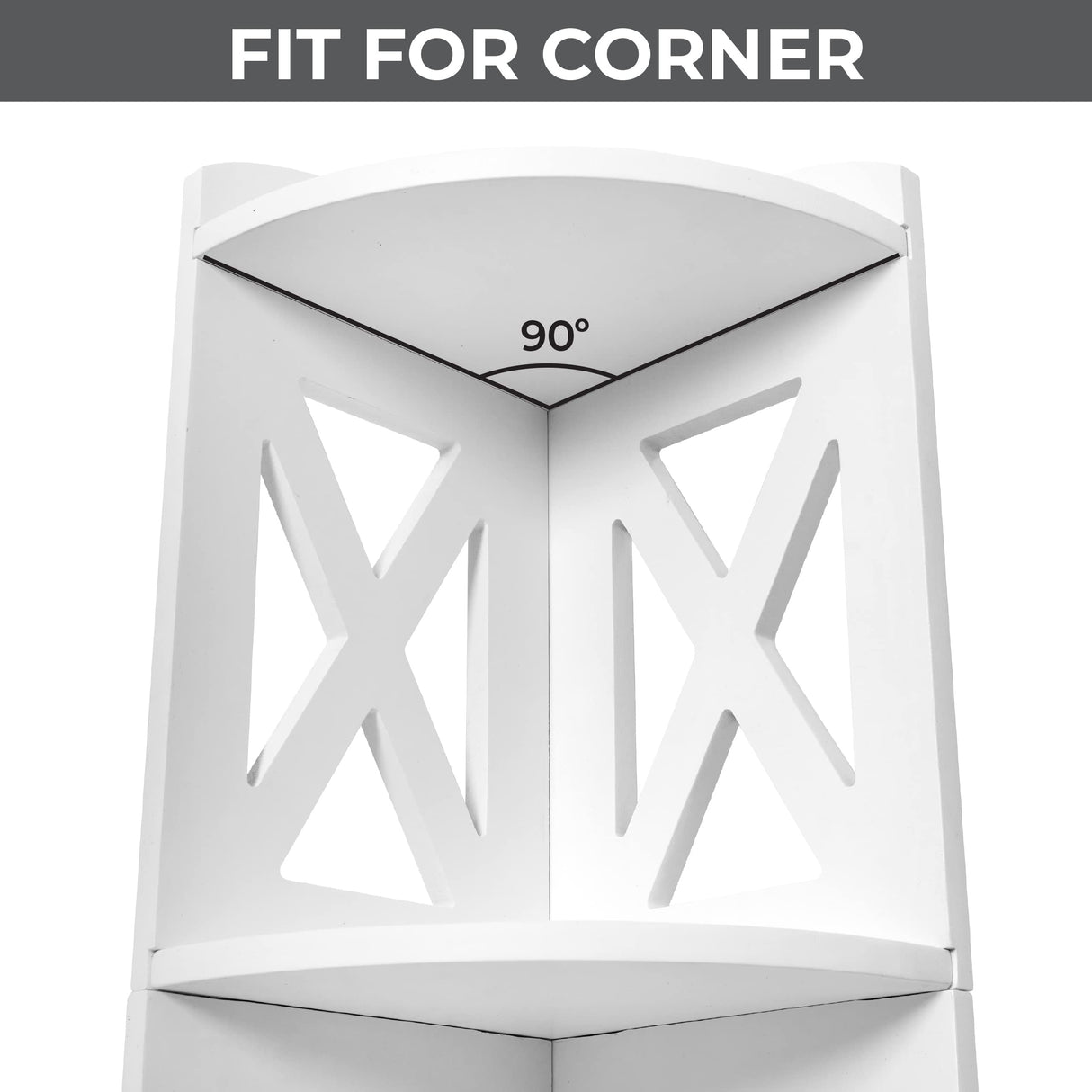 NHZ Corner Shelf Stand, Wood Corner Bookshelf, Corner Bookcase and Plant Stand (White, 4 Tier) NHZ