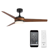 WAC Smart Fans Mod Indoor and Outdoor 3-Blade Smart Home Ceiling Fan 54in Matte Black Distressed Koa with 3000K LED Light Kit and Remote Control Works with Alexa and iOS or Android App WAC Lighting