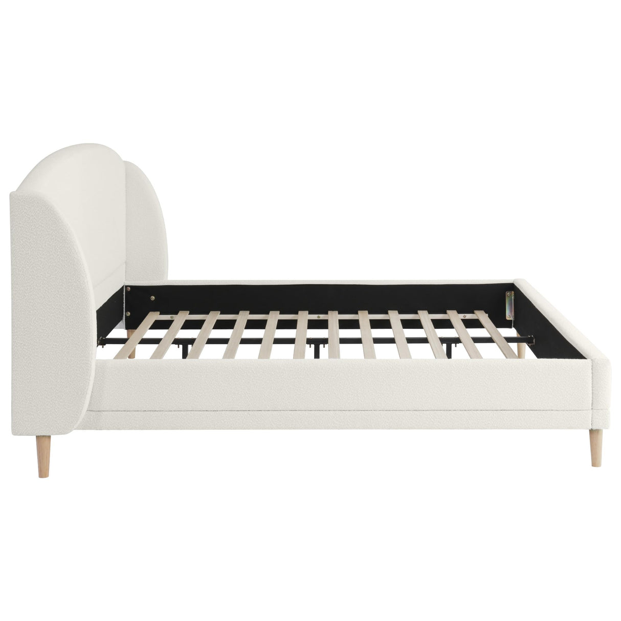 Merax King Size Upholstered Platform Bed, Boucle Fabric and Wingback Headboard, Rounded Corners, White Merax