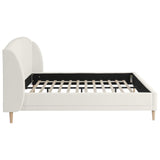 Merax King Size Upholstered Platform Bed, Boucle Fabric and Wingback Headboard, Rounded Corners, White Merax