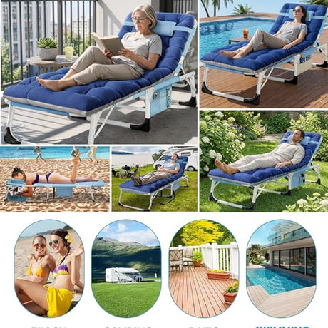 ABORON 4-in-1 Lounge Chair with Face & Arm Holes for Tanning, 440LB Heavy-Duty Folding Recliner with Plush Cotton Cushion, No Assembly Tri-Fold Guest Bed for Sunbathing, Poolside, Office Nap & Camping ABORON