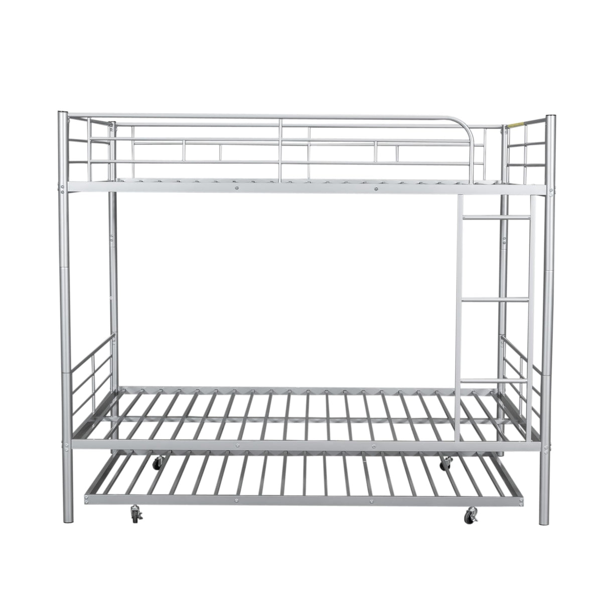 Harper & Bright Designs Full Over Full Metal Bunk Bed with Trundle, Ladder & High Guardrail, Able to Split, Noise Free, Heavy-Duty Steel Loft Bed Frame with Safety Rail for Bedroom, Dorm (Silver) Harper & Bright Designs