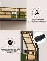 Feetice Twin XL Over Queen Bunk Bed for Adults, Heavy Duty Metal Bunk Beds with Safety Guardrails & EVA Padded Ladder, Twin XL Over Queen Bunk Beds Frame with Noise-Free Slats, Space-Saving(Black) Feetice