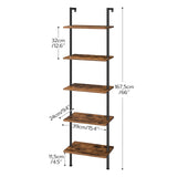 HOOBRO DIY Ladder Shelf, 5-Tier Wooden Wall Mounted Bookshelf, Narrow Bookcase, Display Shelf, Storage Rack, Plant Stand, for Living Room, Bedroom, Study, Balcony, Rustic Brown and Black BF531CJ01 HOOBRO