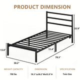CollaredEagle Twin Size Bed Frame with Headboard, Metal Platform Bed Frame with LED, Charging Station, No Box Spring Needed, Easy Assembly, Noise Free, Black CollaredEagle