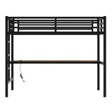 Bellemave Loft Bed Twin XL Size with Desk, LED Lights,Charging Station, Twin XL Metal Loft Bed Frame, Twin XL loft Bed for Adults, Kids, Teens, Twin XL, Black Bellemave