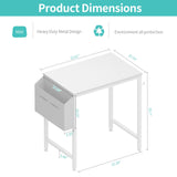 Lufeiya Small White Desk for Small Spaces, 24 Inch Kids Girls Study Writing Mini Desks for Bedroom, Simple Modern Laptop PC Little Side Table with Storage Bag Headphone Hook, White Lufeiya