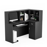 Modern Reception Desk, Moveable Shelves and Lockable Drawers, Retail Checkout Counter Table, for Lobby Beauty Salon Office (Black) OmySalon