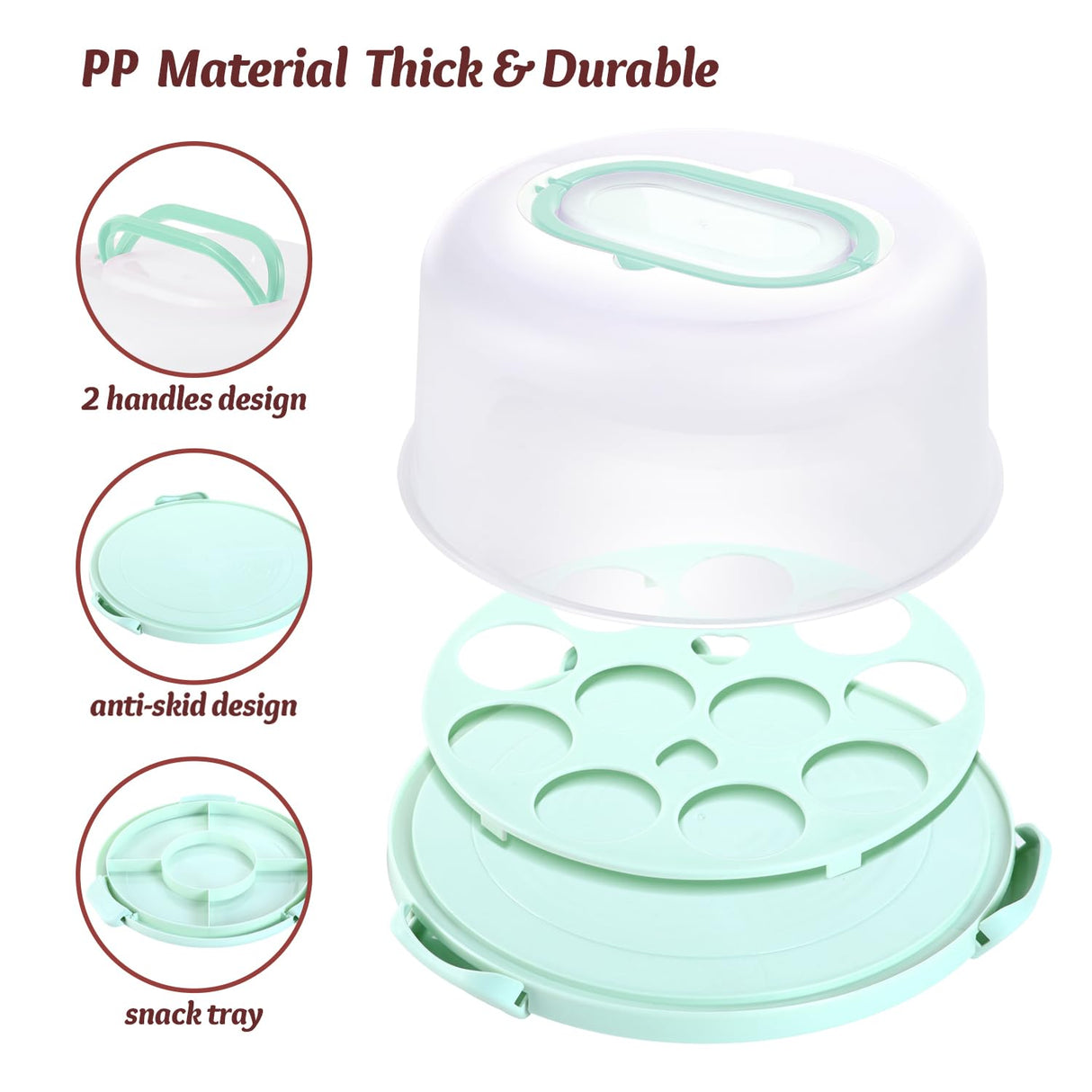 Ohuhu Cake Carrier with Lid and Handle, BPA-Free Cake Containers Cake Holder for 10 inch Cake with 2 Handles Cupcake Carrier - Plastic Cover Two Sided Base for Transport Pies Nuts Fruit Perfect Gifts Ohuhu
