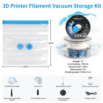 Creality 3D Printer Filament Storage Bags Filament Vacuum Bags, 8 Transparent Sealed Bags with Electric Pump Dust Proof Humidity Resistant Keeping Filament Dry, 40 x 40CM Reusable Vacuum Stor - WoodArtSupply