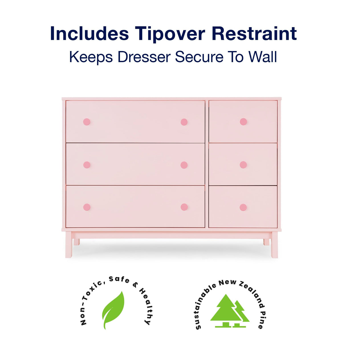 GAP babyGap Legacy 6 Drawer Dresser with Interlocking Drawers - Greenguard Gold Certified, Blush Pink/Dark Pink Delta Children