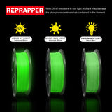 RepRapper 4 x 250g Glow Colors Pack, Glow in The Dark PLA Filament 1.75mm (+- 0.03mm) for 3D Printer, 4x250g Spools - Yellow, Purple, Green, White to Rainbow RepRapper