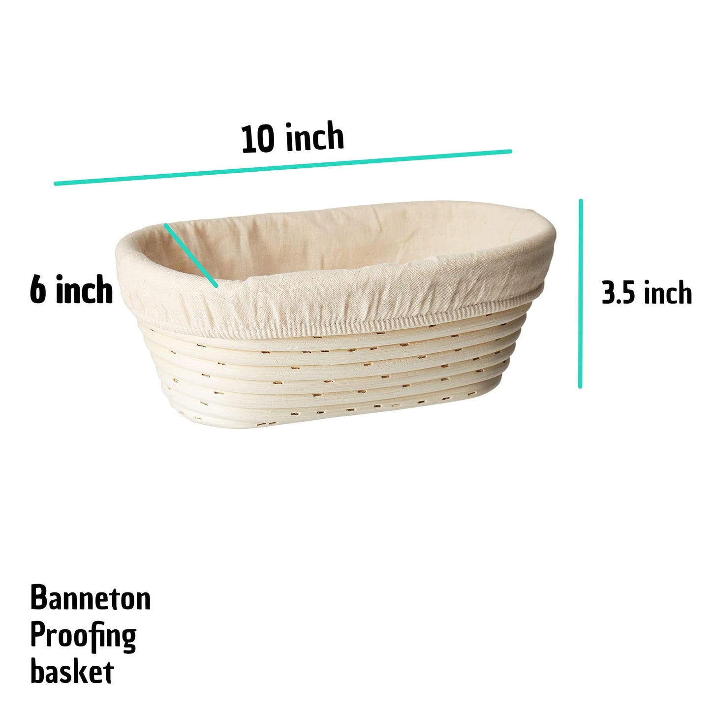 (10 x 6 x 3.5 inch) Oval Bread Banneton Proofing Basket & Liner SUGUS HOUSE Brotform Dough Rising Rattan Handmade rattan bowl - Perfect For Artisan