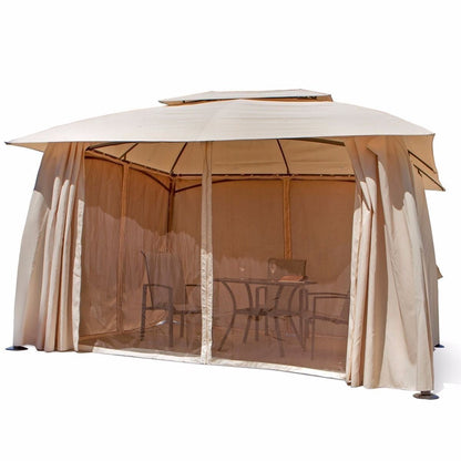 Barton 10' x 13' ft Garden Patio Gazebo Fully Enclosed All-Season w/Mosquito Netting and Curtains -Beige - WoodArtSupply