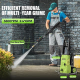 Electric Pressure Washer - GUIFIN Portable Power Washer with Soap-Adjustable Tank, Steel Spray Wand, 4 Pressure Tips, 6.6 FT Inlet & 23 FT Outlet Hose, 3800PSI & 2.4GPM, for Patio/Car/Driveway/Fence GUIFIN