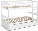 HOMGX Twin Over Twin Bunk Bed with Trundle, Wooden Removable Shelf Bunk Bed w/Ladder & Full Length Guardrail, Space-Saving Convertible Bunk Beds for Homes & Dorms (White) WoodArtSupply