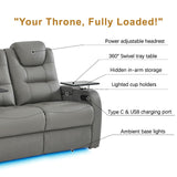 comfiroom Leather Home Theater Seating, Simple Style Dual Power Electric Headrest Game Seats Movie Theater Chairs Top Grain Leather Recliner Sofa (Grey, Row of 4 Loveseat Right) comfiroom