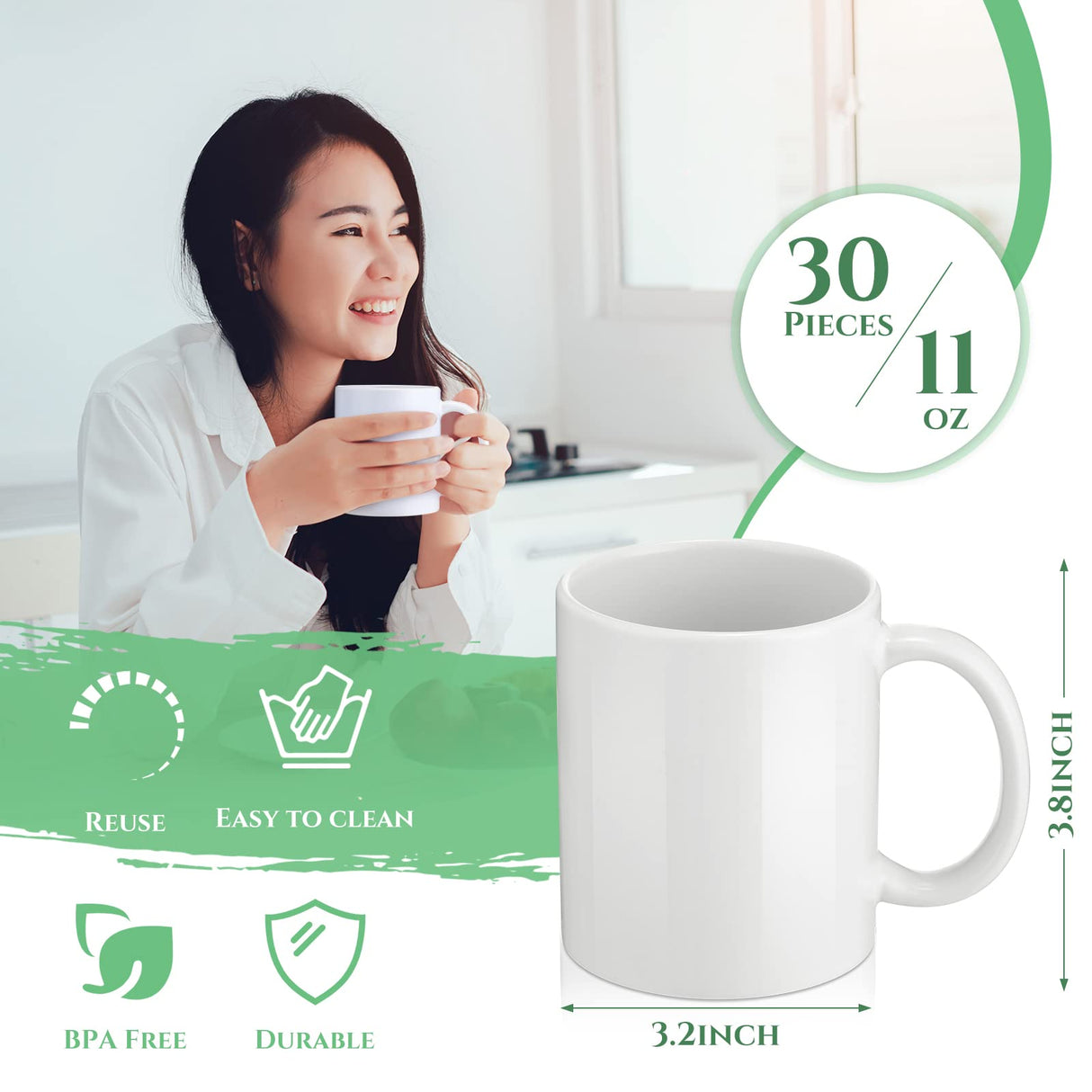 Irenare 30 Pack Sublimation Mugs Bulk, 11 oz Sublimation Coffee Mugs White Blank Ceramic Coated Cup for Art Gifts DIY Craft Irenare