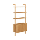 Nathan James Jasper 3-Shelf Solid Wood Boho Bookshelf, Wall Mounted Bookshelf with Cabinet with Fluted Doors, Natural Brown Nathan James