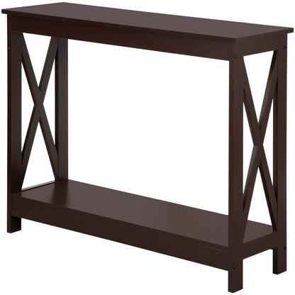 ZenStyle Sofa Side Console Table with 2 Storage Shelves Narrow Accent Table for Entryway/Hallway/Living Room, 39.3in L x 11.8in W x 31.6in H (Dark Brown)