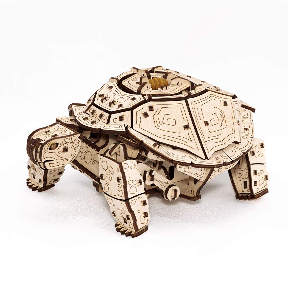 3D Puzzles for Adults DIY Wooden Turtle 3D Puzzle Model Kit with Wind-Up Mechanism & Rubber Band Engine 3D Puzzles for 15 yrs Above & Adults Model Building Kits by Eco Wood Art 269pcs EWA Eco-Wood-Art
