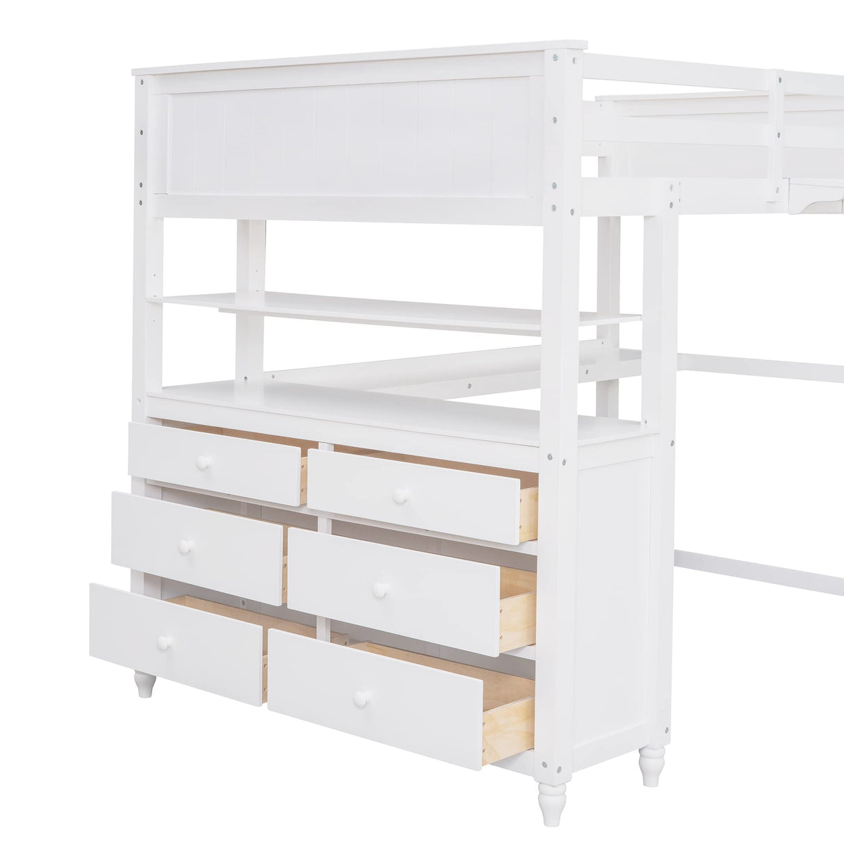 Full Size Solid Wood Loft Bed with Desk, Storage Drawers, and Safety Guardrails - White Harper & Bright Designs