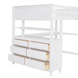 Full Size Solid Wood Loft Bed with Desk, Storage Drawers, and Safety Guardrails - White Harper & Bright Designs