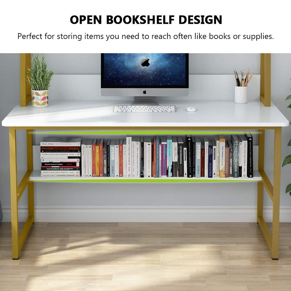 Tribesigns Computer Desk with Hutch, 47 inches Home Office Desk with Space Saving Design with Bookshelf for Small Spaces - WoodArtSupply