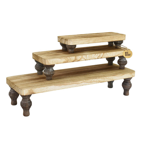 Ikee Design 3 Pcs Set Wooden Display Riser Stand, Wooden Cupcake Dessert Display Riser Stand for Jewelry, Monitor, Stackable and Portable, Oak Color Ikee Design