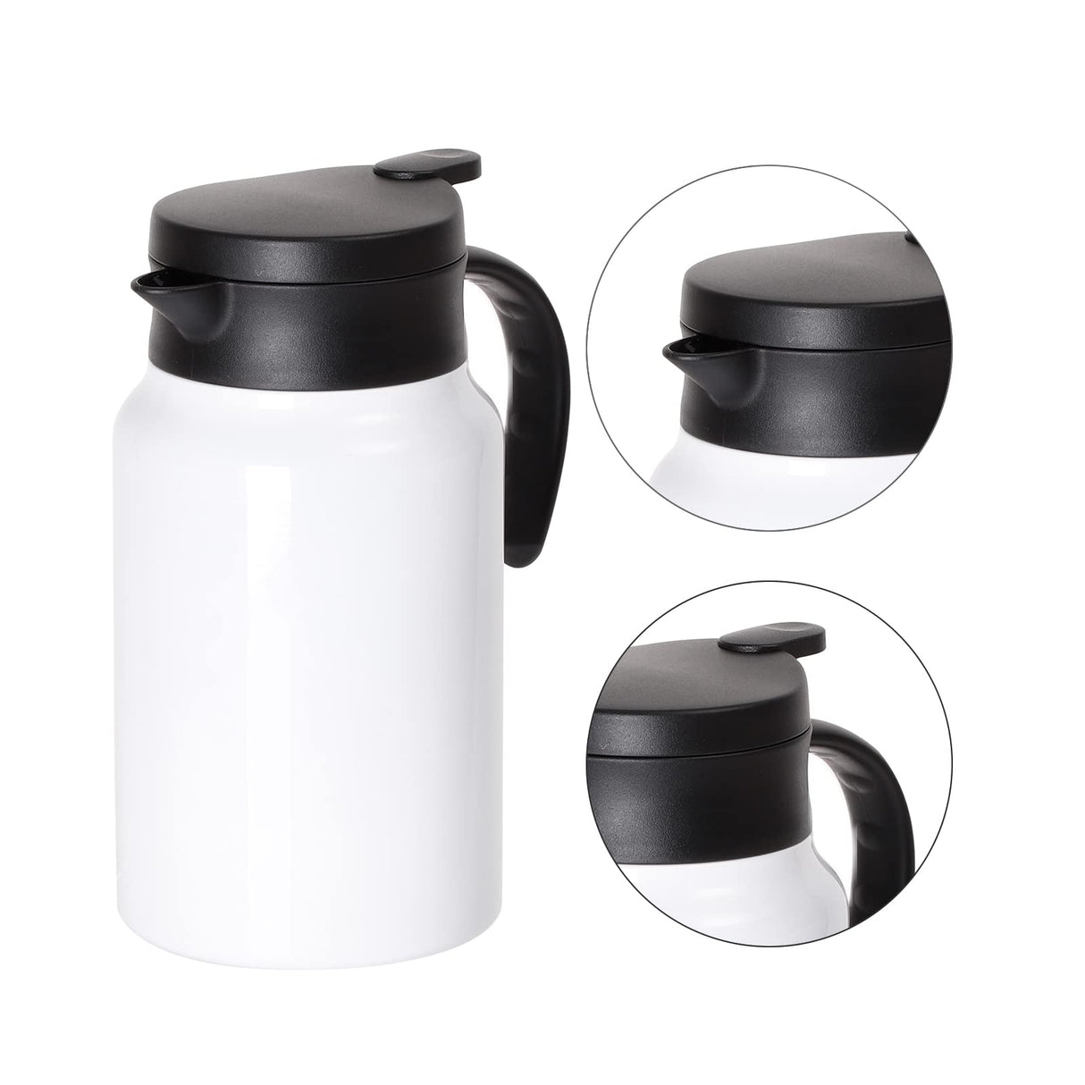 PYD Life Thermal Carafe Sublimation Blanks Coffee Pot 50 OZ White Large 1.5 Liter Stainless Steel Double Wall Vacuum Insulated Flask for Sublimation Oven Print 2 Pack PYD Life
