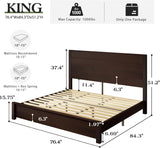 LUXOAK King Size Wood Platform Bed, Rustic Bed Frame with 51.2" Tall Slatted Headboard, Wooden Slats & Metal Support, No Box Spring Needed/Noise Free, Easy Assembly, Espresso LUXOAK