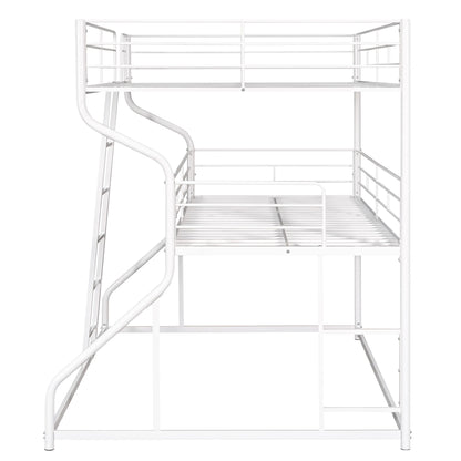 Metal Triple Bunk Beds, Full XL over Twin XL over Queen Bunk Beds for 3, Modern Style Heavy-Duty Steel Frame Bunk Bed with Safety Rail, Built-in Ladder for Bedroom, Dorm, Kids, Teens, Adults (White)