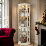 Eyisean 70" Lighted Glass Corner Curio Cabinet, Display Cabinet with Elegant Tempered Glass Door, China Cabinet with Light Bulb, Mirrored Back Panel, Rack for Living Room Storage (White) Eyisean