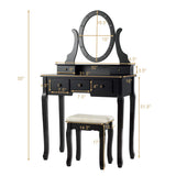 Giantex Vanity Table Set with 12 Lights Mirror, Bedroom Makeup Dressing Table with 360° Rotating Oval Mirror, 5 Drawers and Shelf, Modern Makeup Table with Cushioned Stool for Girls Women (Black) Giantex
