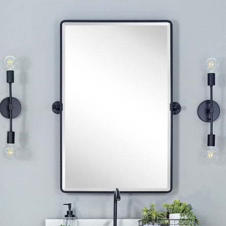 Farmhouse Pivot Rectangle Bathroom Mirror Black Metal Framed Tilting Beveled Vanity Mirrors for Wall 20x30'' TEHOME