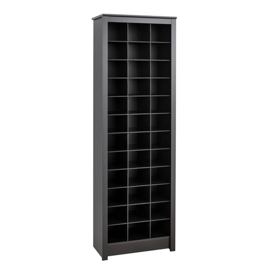 Prepac Elegant Black Shoe Storage Cabinet, Space-Saving Solution with Cubbies for 36 Pairs, 13"D x 23.5" W x 72.5" H