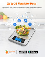 Ataller Smart Food Scales with Nutritional Calculator, Smartphone App with 26 Nutrients Tracking, Calorie, Marco, Digital Kitchen Weight Grams and Ounces for Weight Loss, 11 Pounds, Stainless Steel Ataller
