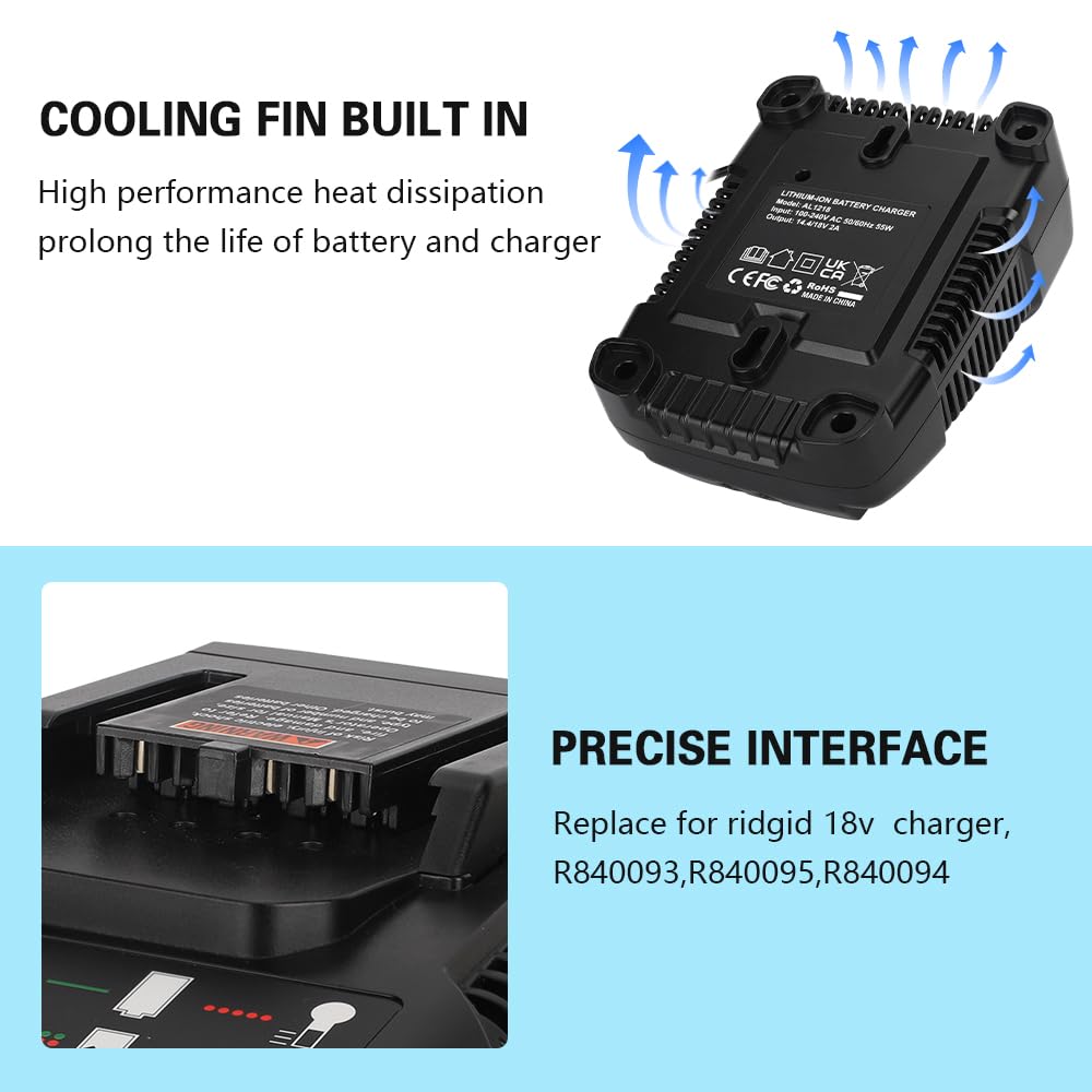 18V for Ridgid Battery Charger R86092 R86091 Replacement for Ridgid 18V NiCad/Lithium Ion Battery R840093, R840095, R840083, R840085, R840086, R840087, R840089, AC840085, AC840086 - WoodArtSupply