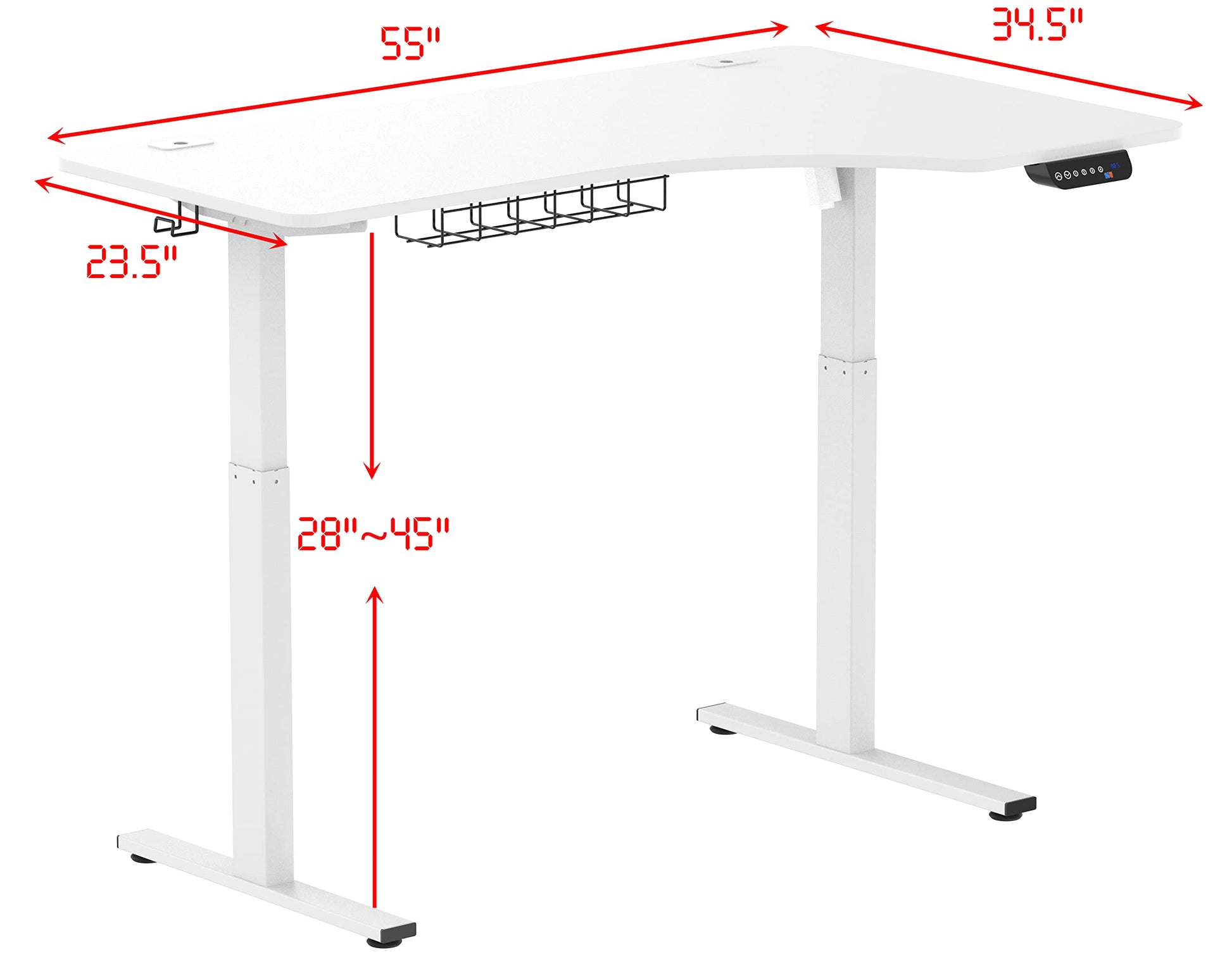 SHW 55-Inch L-Shaped Electric Height Adjustable L-Shaped Standing Desk with Right Facing Corner, White - WoodArtSupply