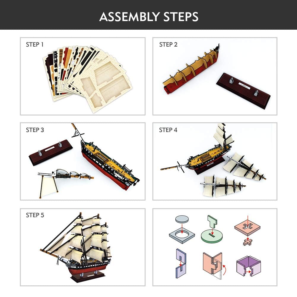 CubicFun 3D Ship Puzzles for USS Constitution Sailing Boat Models for Adults and Teens Toys, 193 Pieces CubicFun
