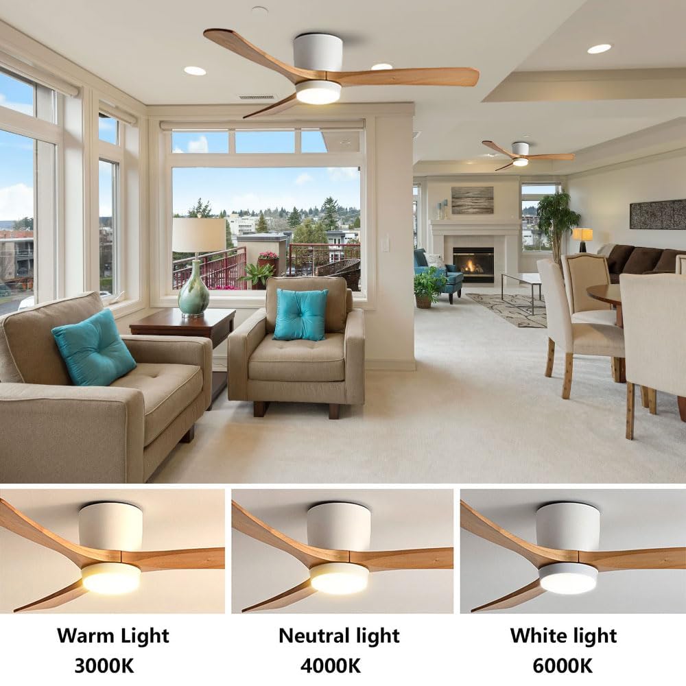 IBalody 36in Quiet Ceiling Fan with Light Remote ETL Listed White Ceiling Fan Light 6 Gear Wind Speed, Solid Wood Blades Modern Indoor Ceiling Fan for Bedroom Living Room Dining Room IBalody