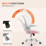 Sweetcrispy Office Computer Desk Chair, Ergonomic Mid-Back Mesh Rolling Work Swivel Task Chairs with Wheels, Comfortable Lumbar Support, Comfy Flip-up Arms for Home, Bedroom, Study, Student, Pink Sweetcrispy