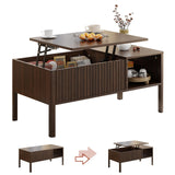 Fluted Lift Top Coffee Table for Living Room, Small Coffee Table with Storage Hydraulic Lift Large Capacity, Sturdy Legs Safe Round Corner, Easy Assembly for Small Spaces, Vertical Grain-Brown RUMBALUXY