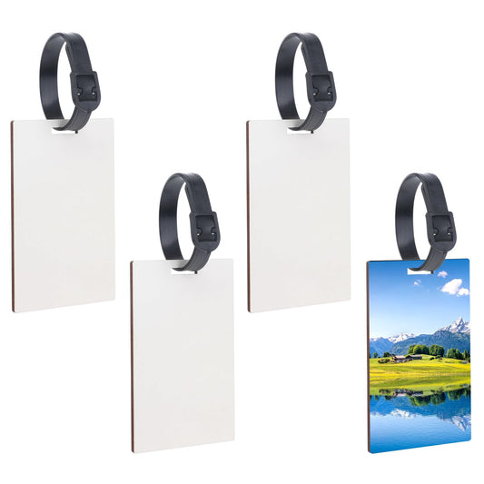 Prasacco 4 Pcs Blank Luggage Tags, Sublimation Luggage Tag Blanks Double Sided Blank Travel Bag Tags with Strap Suitcase Label Tag with Slots Travel Baggage Tags for Travel Bag Luggage Suitcase