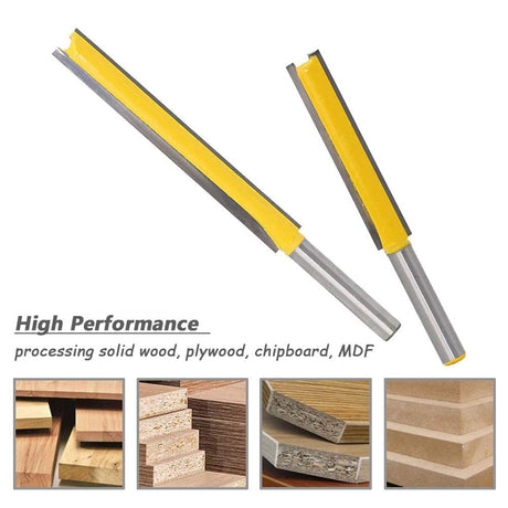 Mesee Set of 2 Pieces Extra Long Straight Router Bit Set, 1/4-Inch Shank Double Flute Straight Grooving Bits Trimming Cutter Woodworking Milling Tools with 2" & 3" Cutting Height Mesee