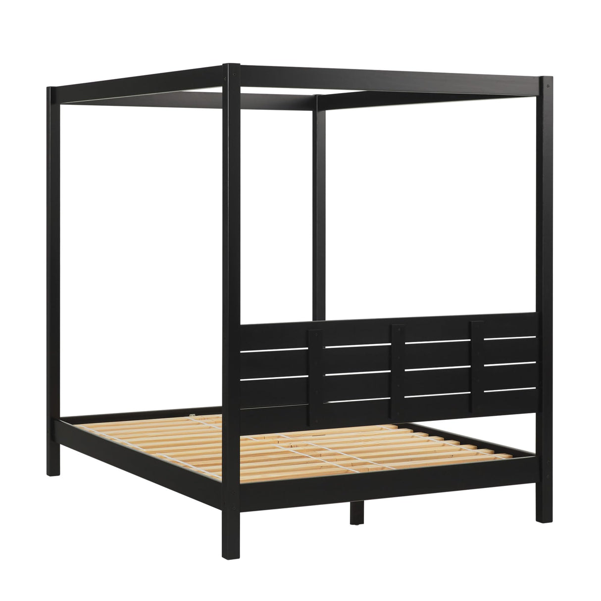 Walker Edison Isla Slatted Headboard Canopy Bedframe, Queen, Black Walker Edison