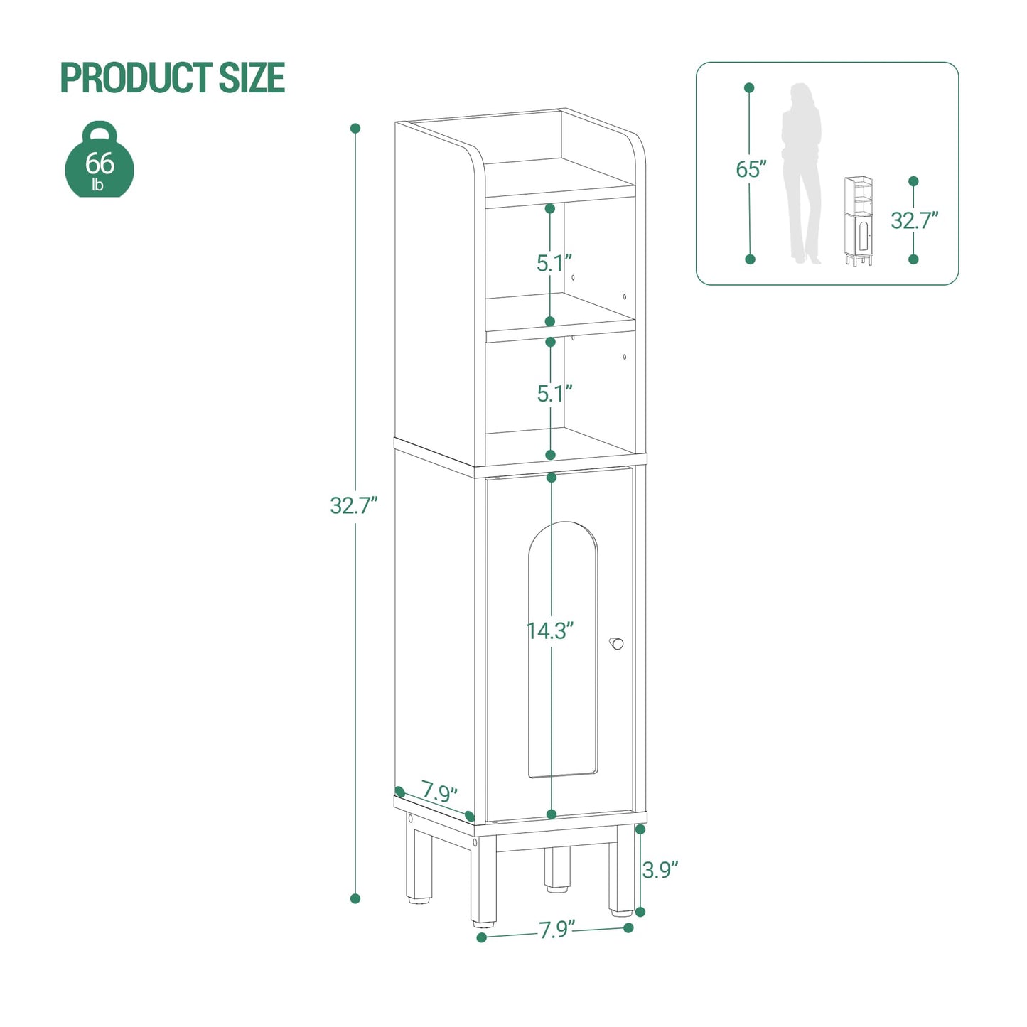 Hzuaneri Bathroom Storage Cabinet, Small Corner Floor Cabinet with Door and Shelves, Narrow Toilet Paper Cabinet, Bathroom Organizer with Adjustable Shelf, for Small Spaces, White BC08203X